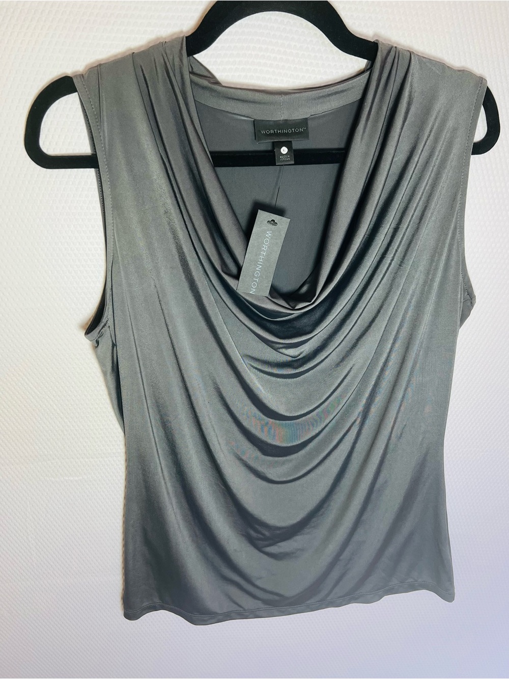 Worthington Draped Neck Sleeveless Top - Gray